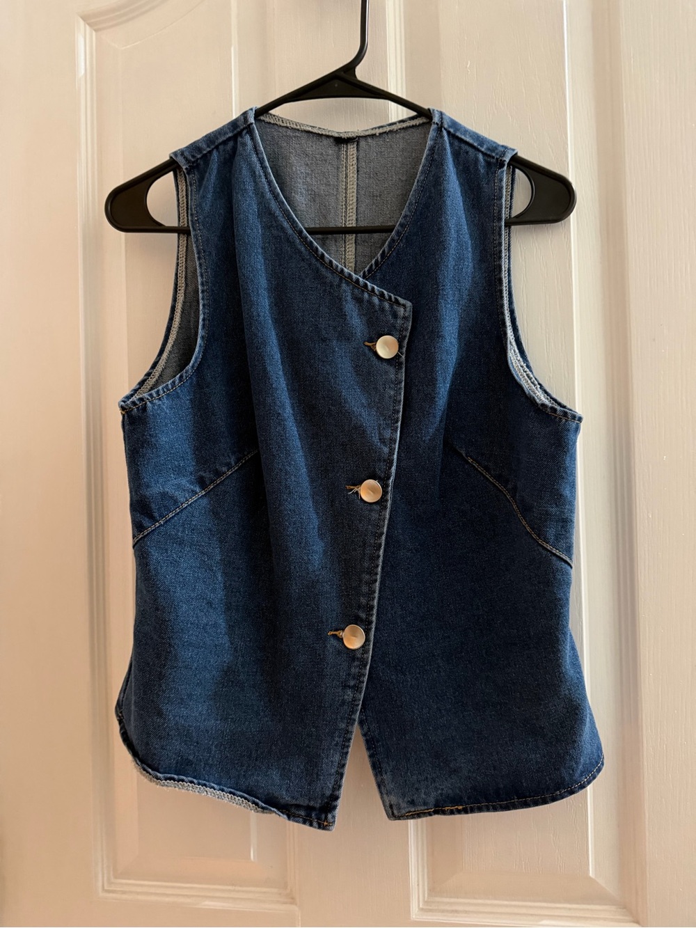 Dark Blue Denim Button Front Vest